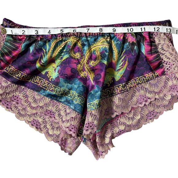 Womens Size L Silky Dragon Print Lingerie Racer Back Lace Trim Cami & Shorts Set - Picture 11 of 15